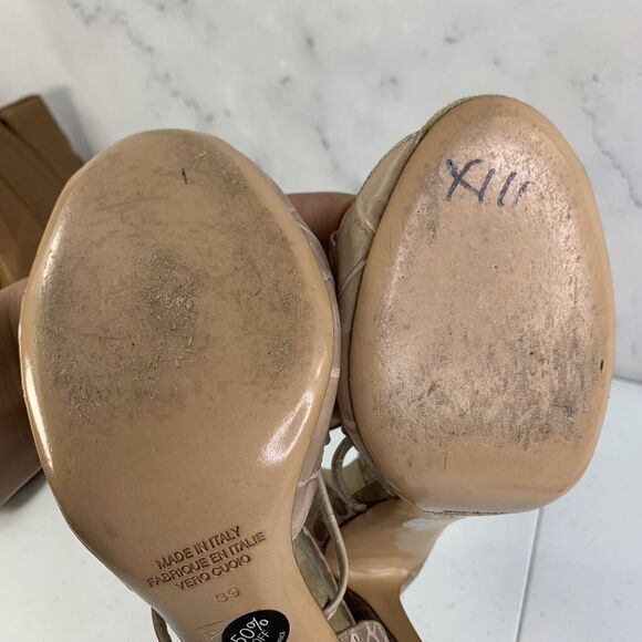 Diesel Heels Stilettos Size 39 8.5 Leather Embossed Croc Beige Open Toe Womens - Picture 13 of 14